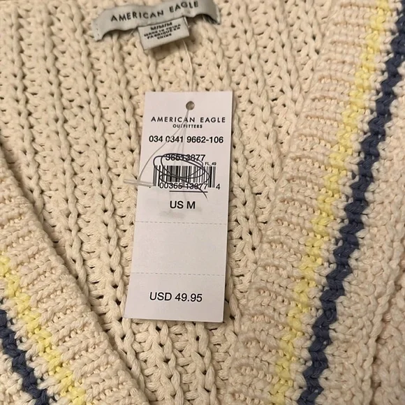 NWT American Eagle Outfitters Cream and Blue V-Neck Sweater Vest Medium - Picture 3 of 7